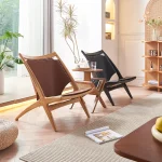 Dreamhause High Quality Modern Single Sofa Solid Wood Leather Lounge Chair for Living Room Coffee Shop Cafe Hotel Restaurant