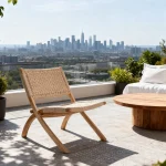 Mid-Century Modern Japanese Foldable Ash Wood Frame Hemp Rope Outdoor Lounge Chair for Patio Balcony and Terrace