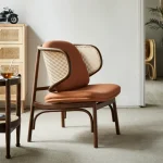 Nordic Natural Solid Wood Rattan Frame Woven Chair Fauteuils En Rotin for Living Room Dressing Room Vanity Accent Chair