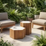 Premium Grade South American Teak Outdoor Coffee Table, Hexagonal Weatherproof Garden Side Table, Luxury Patio Furniture for AU