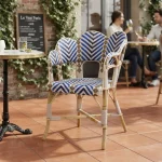 Outdoor Wicker Bistro Chair Natural Rattan Frame Blue Chevron Weave Heavy Duty Restaurant Hotel Leisure Armchair UAE