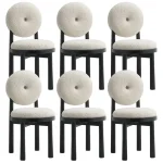 Nordic Boucle Fabric Donut Dining Chair with Black Solid Wood Legs for Home Dining Room Living Room